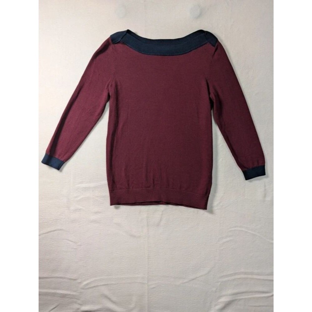 Boden Boatneck Pullover Sweater – Burgundy / Navy Cuffs – Women's Size XS